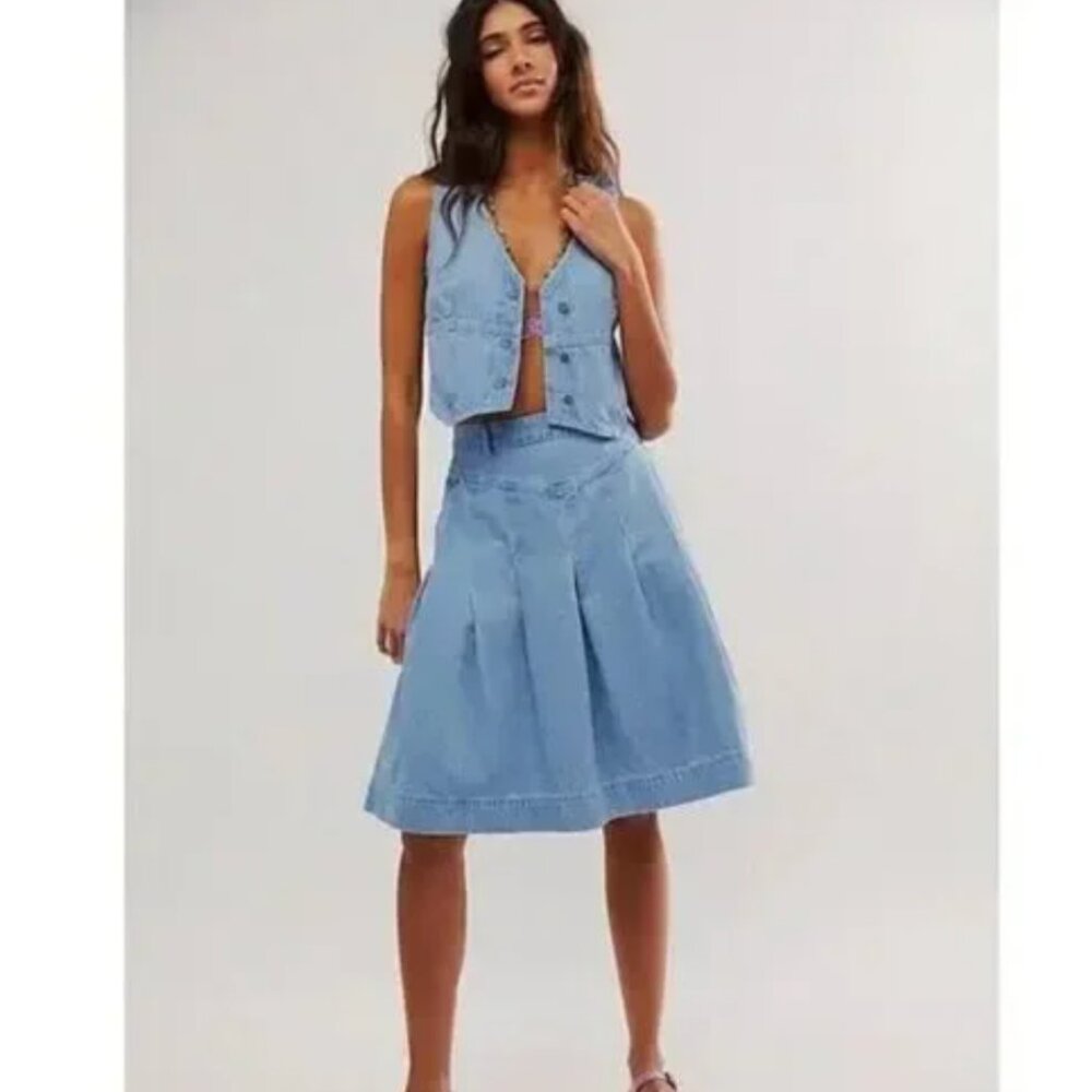 NWOT Free People Scout Denim Co-Ord  Set Vest Top Skirt